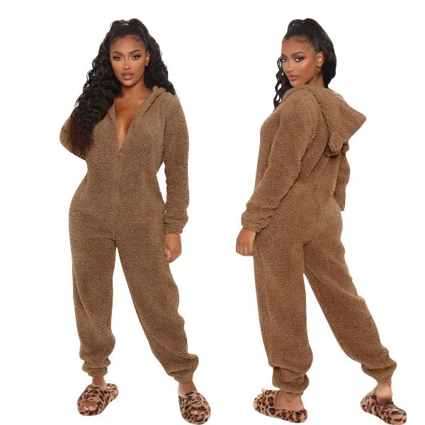 Helvano | Teddy-Fleece Overall mit Kapuze für Damen
