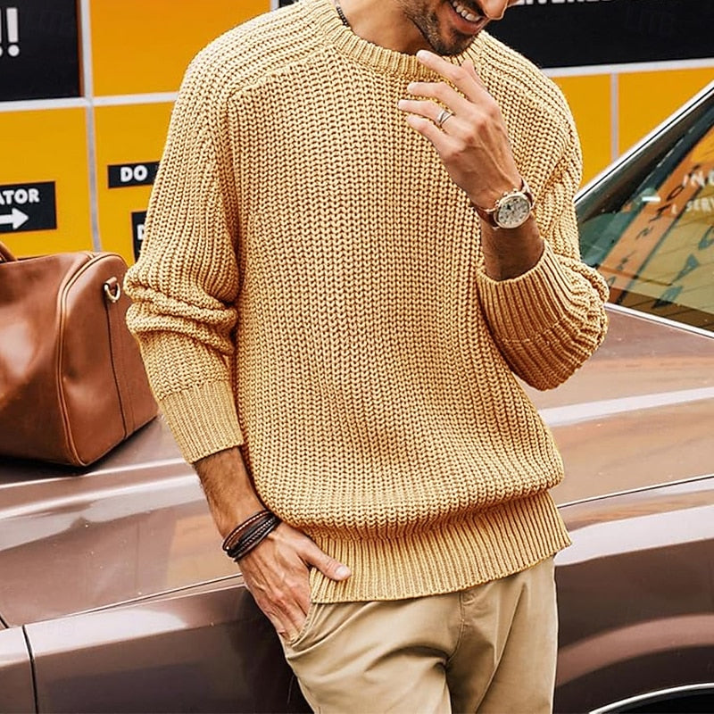 Helvano | Gerippter Strickpullover mit Rundhals für Herren