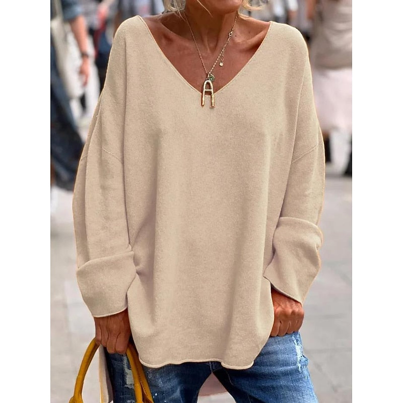 Helvano | Lockerer Strickpullover mit V-Ausschnitt für Damen