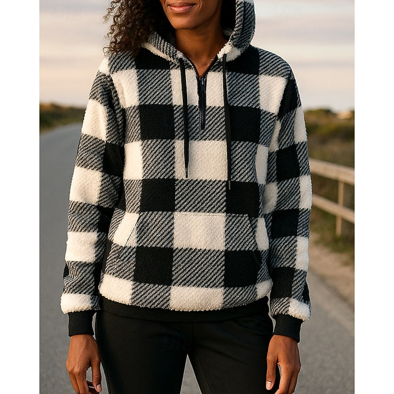 Helvano | Karierter Hoodie mit Half-Zip