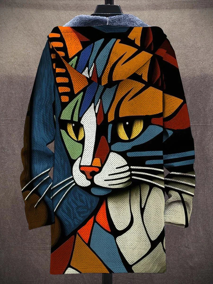Helvano | Strickjacke mit Katzen-Muster und Plüsch