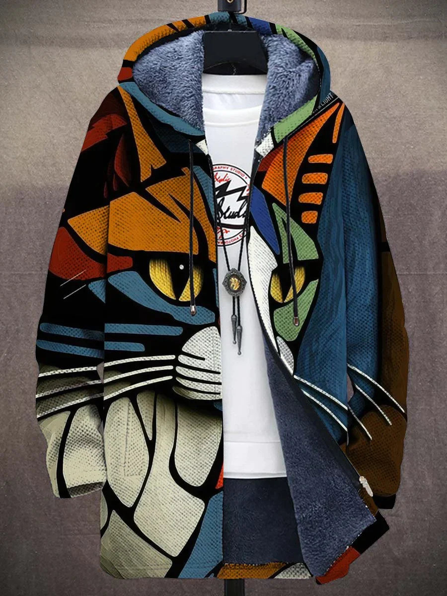 Helvano | Strickjacke mit Katzen-Muster und Plüsch
