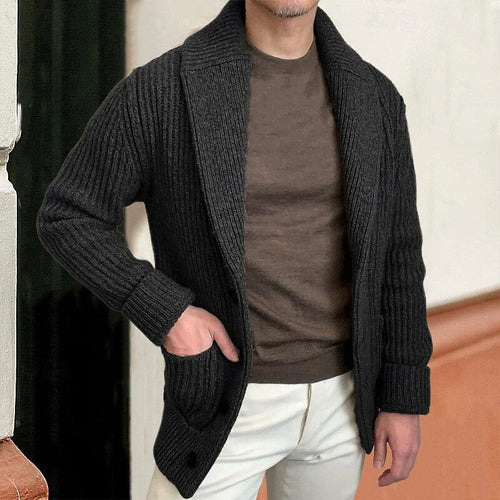 Helvano | Gerippte Strickjacke mit Schalkragen für Herren