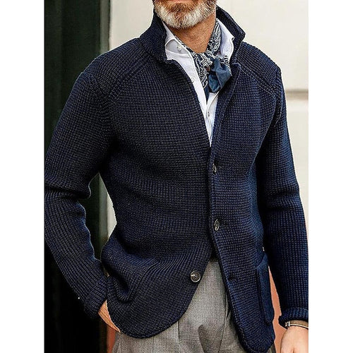Helvano | Strukturierte Strickjacke mit Stehkragen für Herren