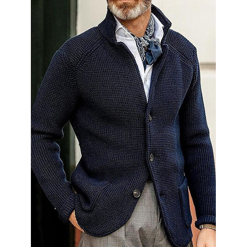 Helvano | Strukturierte Strickjacke mit Stehkragen für Herren