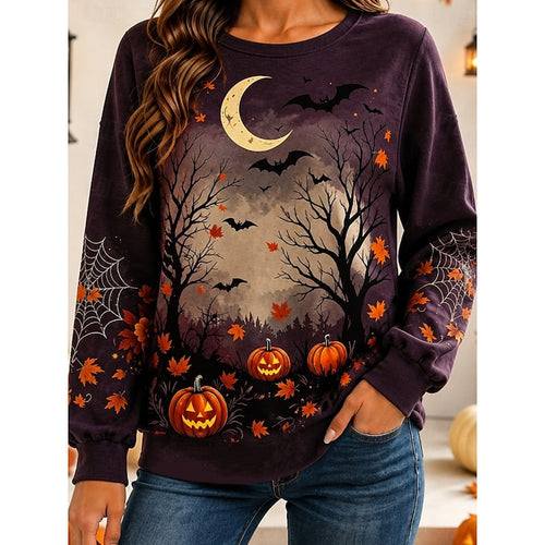 Helvano | Halloween-Sweatshirt mit Kürbis-Motiv für Damen