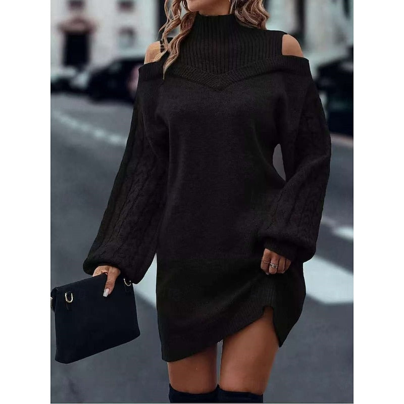 Helvano | Cold-Shoulder Rollkragen-Strickkleid für Damen