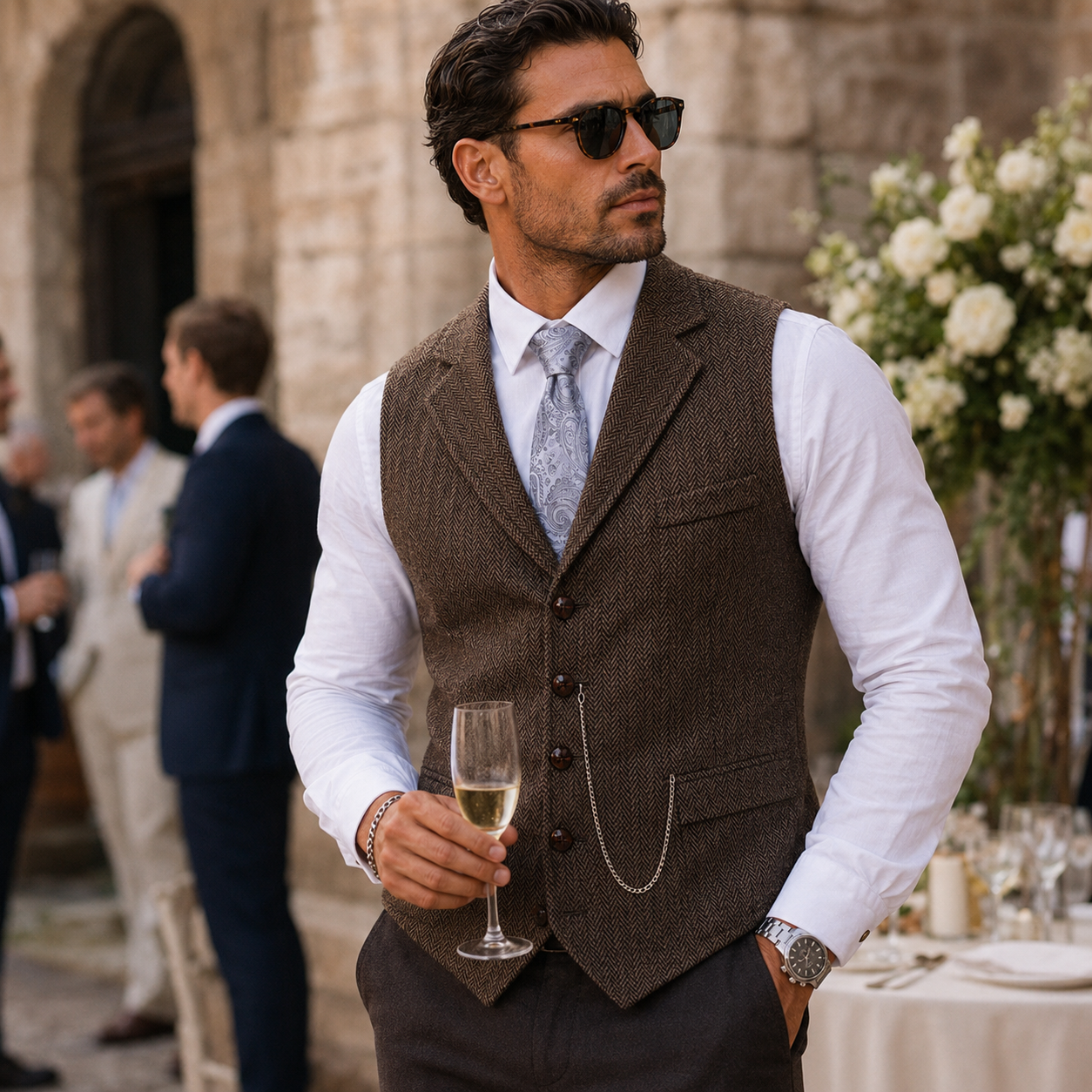 Helvano | Herren-Weste aus Tweed mit Fischgrätmuster