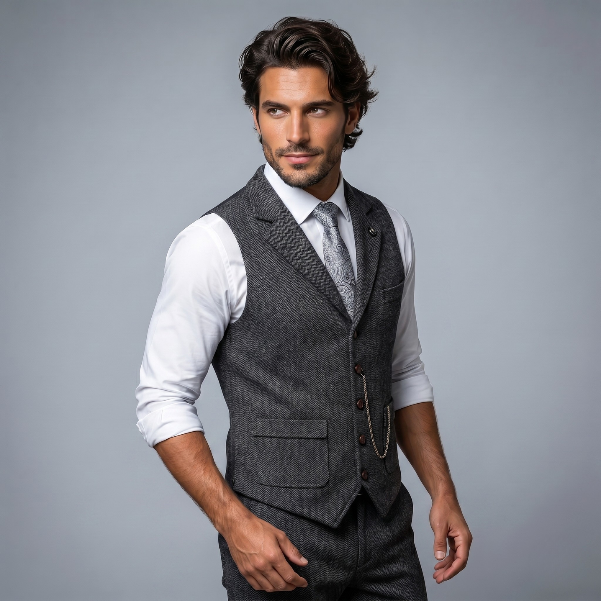 Helvano | Herren-Weste aus Tweed mit Fischgrätmuster