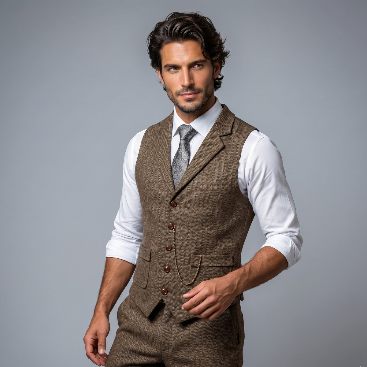 Helvano | Herren-Weste aus Tweed mit Fischgrätmuster