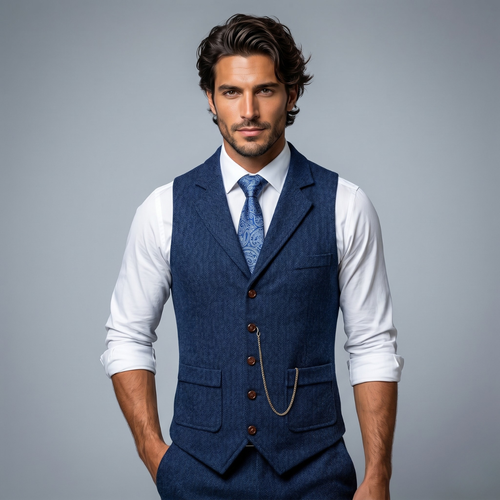 Helvano | Herren-Weste aus Tweed mit Fischgrätmuster