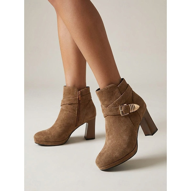 Helvano | Damen Stiefeletten mit Blockabsatz und Schnalle