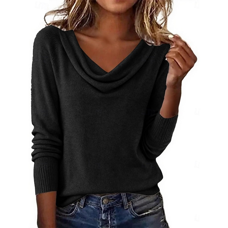Helvano | Damen Strickpullover mit Wasserfallkragen