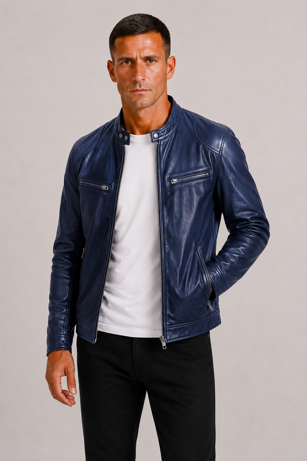 Helvano | Herren Bikerjacke aus Kunstleder mit Reissverschluss