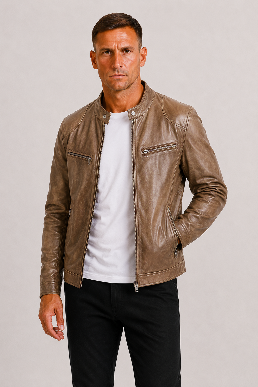 Helvano | Herren Bikerjacke aus Kunstleder mit Reissverschluss