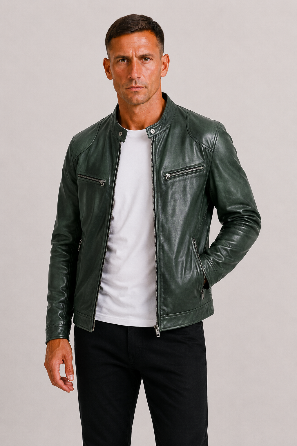 Helvano | Herren Bikerjacke aus Kunstleder mit Reissverschluss