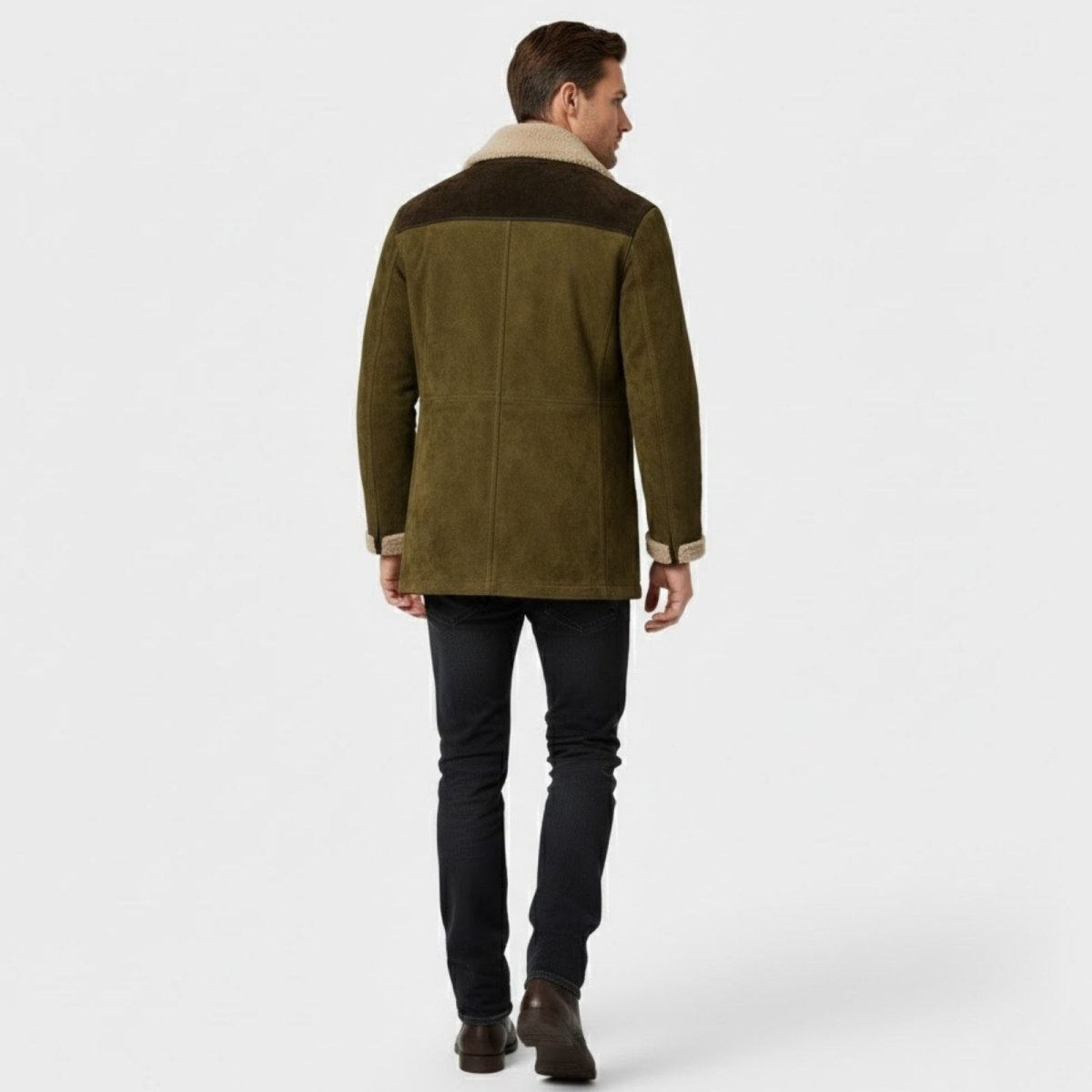 Helvano | Wildleder-Herrenjacke mit Lammfell und Kragen