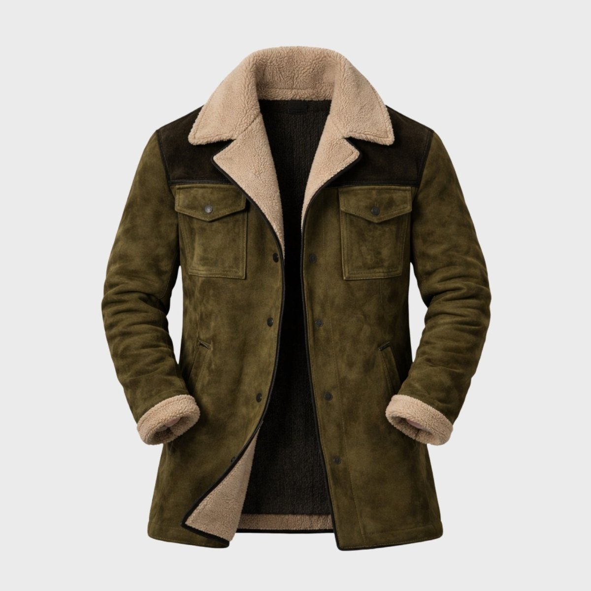 Helvano | Wildleder-Herrenjacke mit Lammfell und Kragen