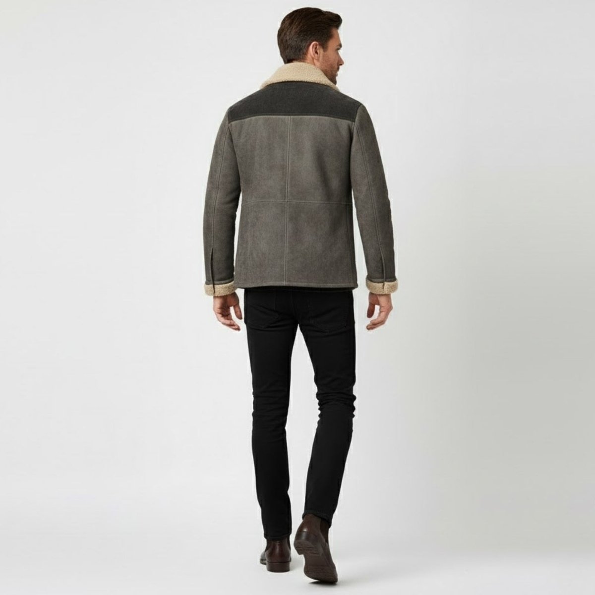 Helvano | Wildleder-Herrenjacke mit Lammfell und Kragen