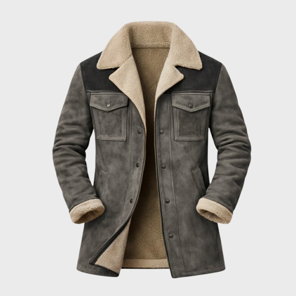 Helvano | Wildleder-Herrenjacke mit Lammfell und Kragen