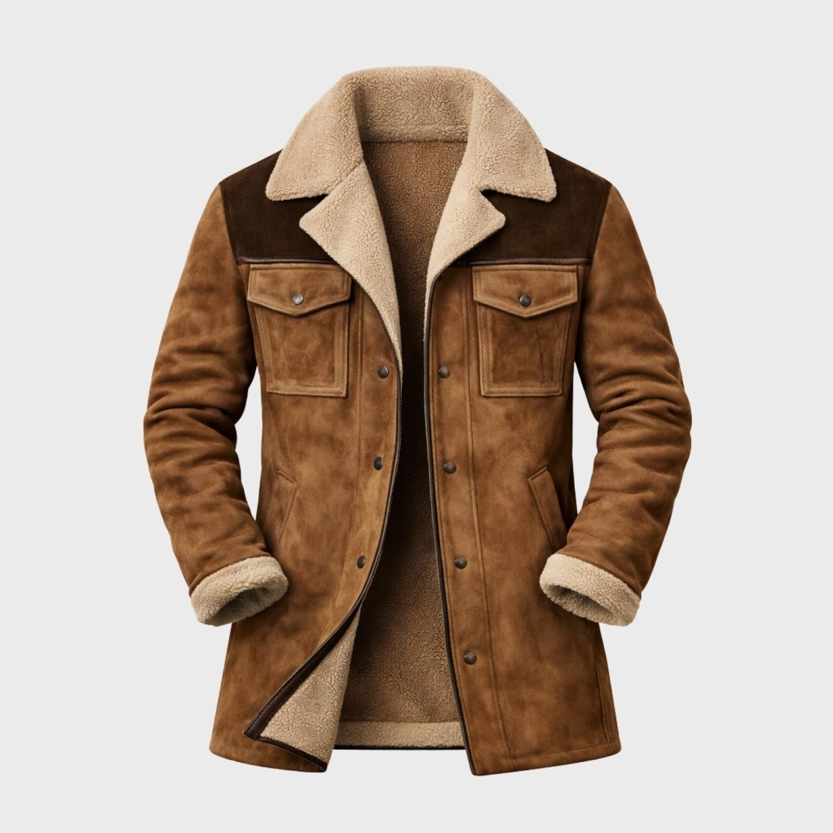 Helvano | Wildleder-Herrenjacke mit Lammfell und Kragen