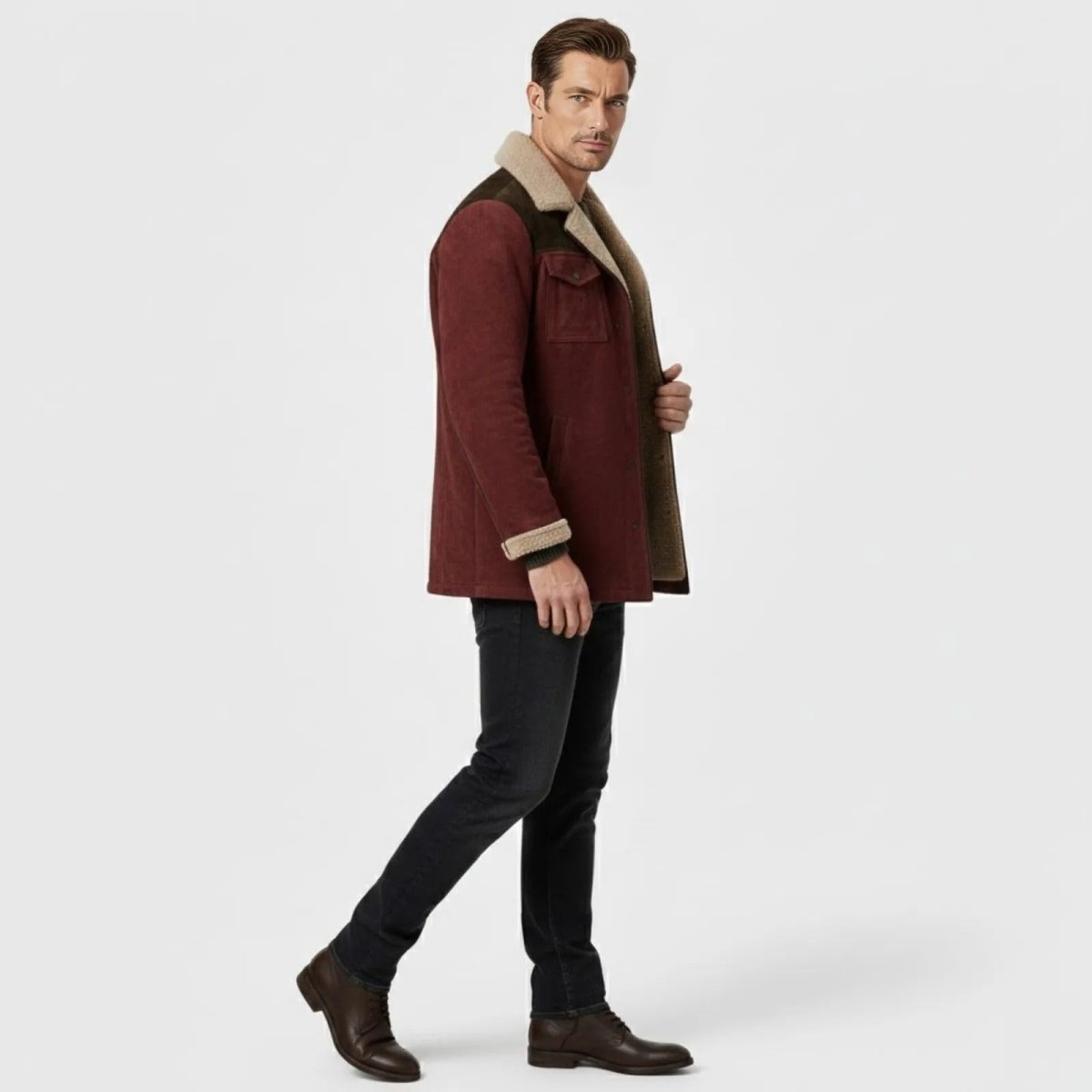 Helvano | Wildleder-Herrenjacke mit Lammfell und Kragen