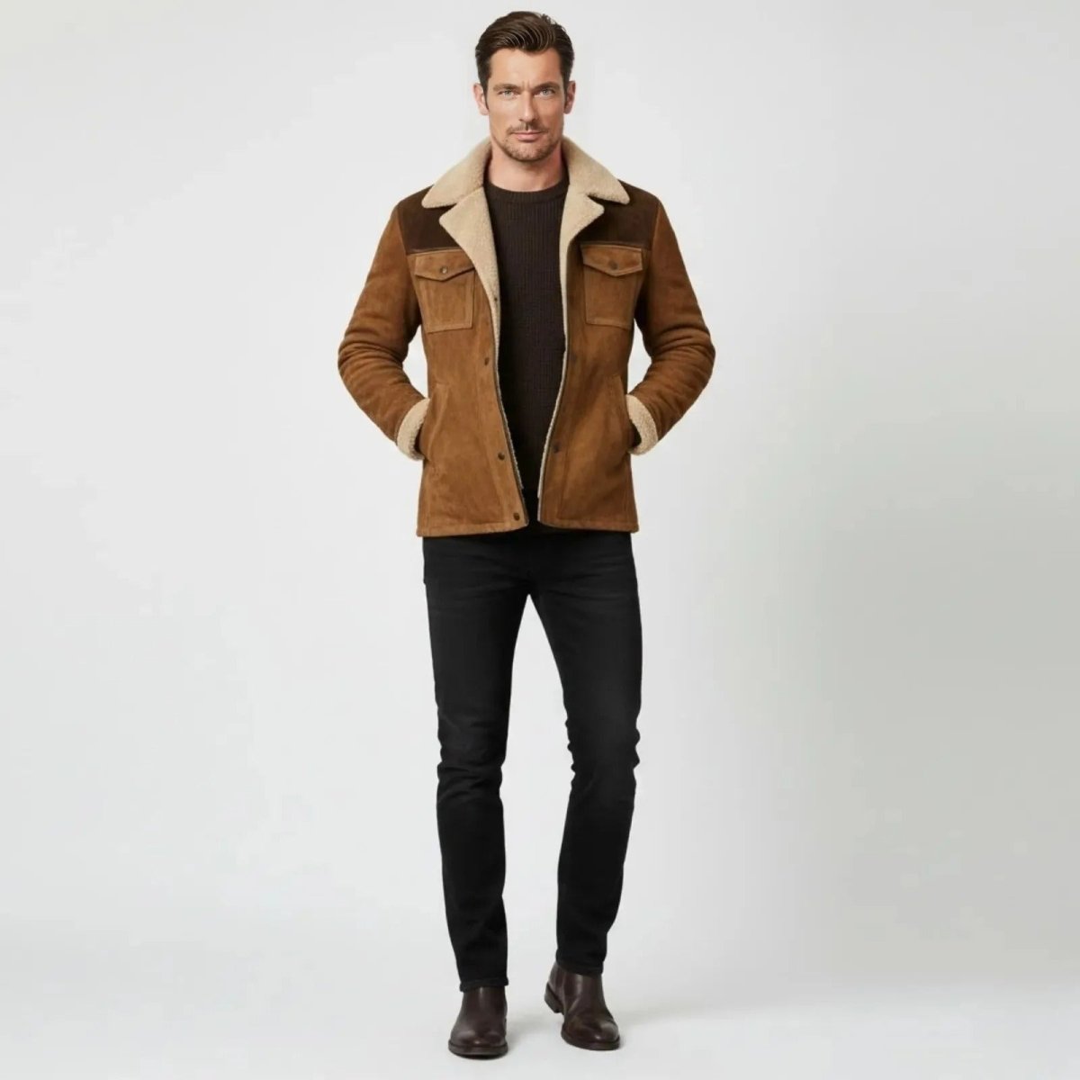 Helvano | Wildleder-Herrenjacke mit Lammfell und Kragen