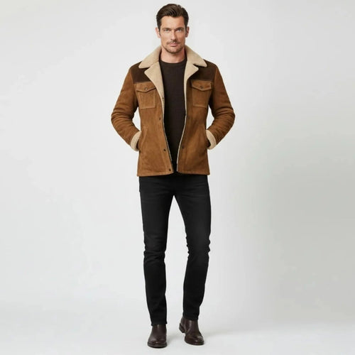 Helvano | Wildleder-Herrenjacke mit Lammfell und Kragen