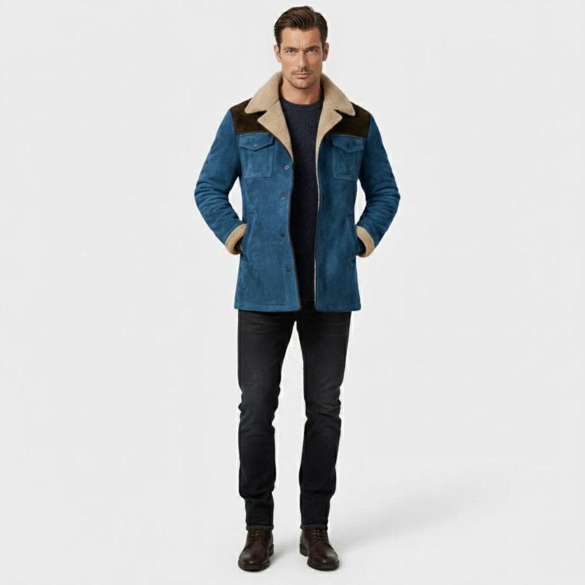 Helvano | Wildleder-Herrenjacke mit Lammfell und Kragen