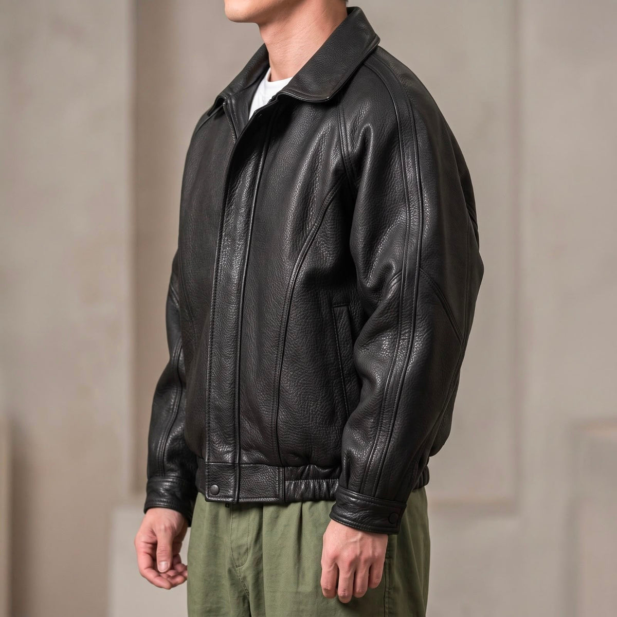 Helvano | Herren Lederjacke mit Kragen und Reissverschluss