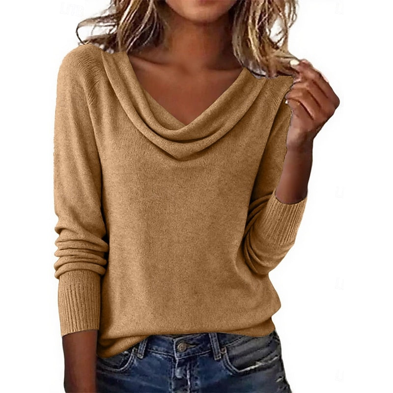 Helvano | Damen Strickpullover mit Wasserfallkragen