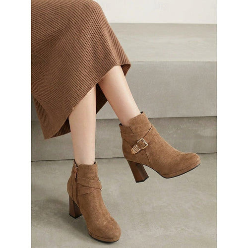 Helvano | Damen Stiefeletten mit Blockabsatz und Schnalle