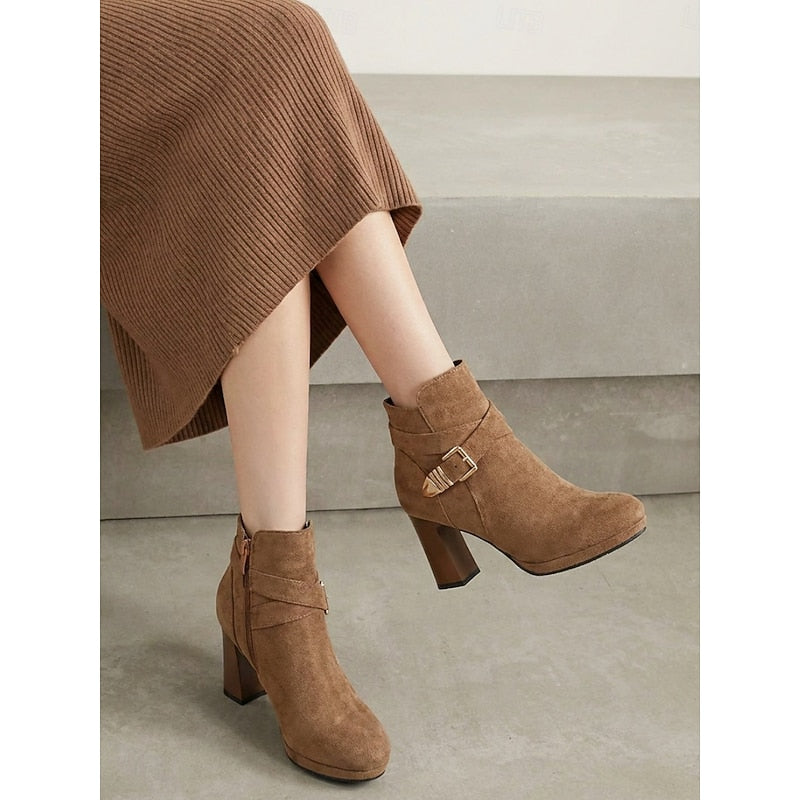 Helvano | Damen Stiefeletten mit Blockabsatz und Schnalle