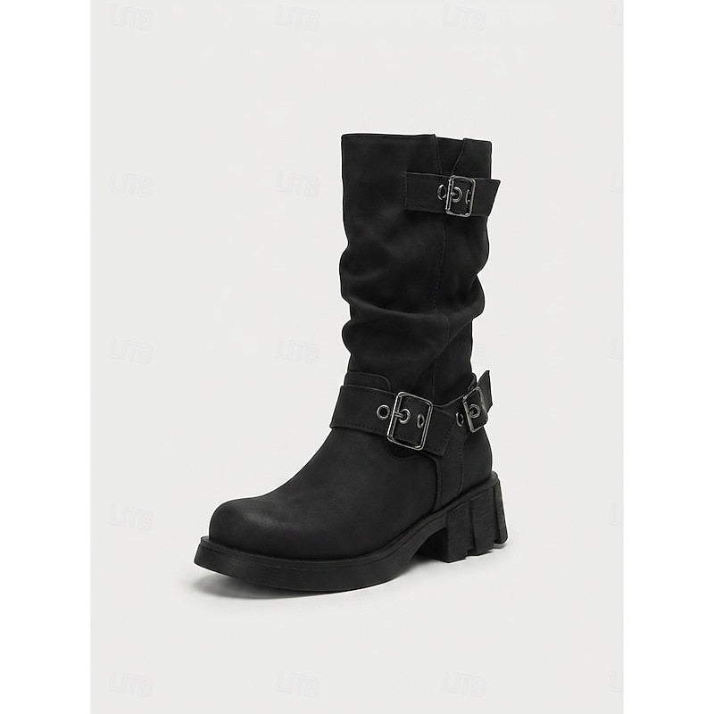 Helvano | Halbhohe Damen-Bikerboots mit Schnallen