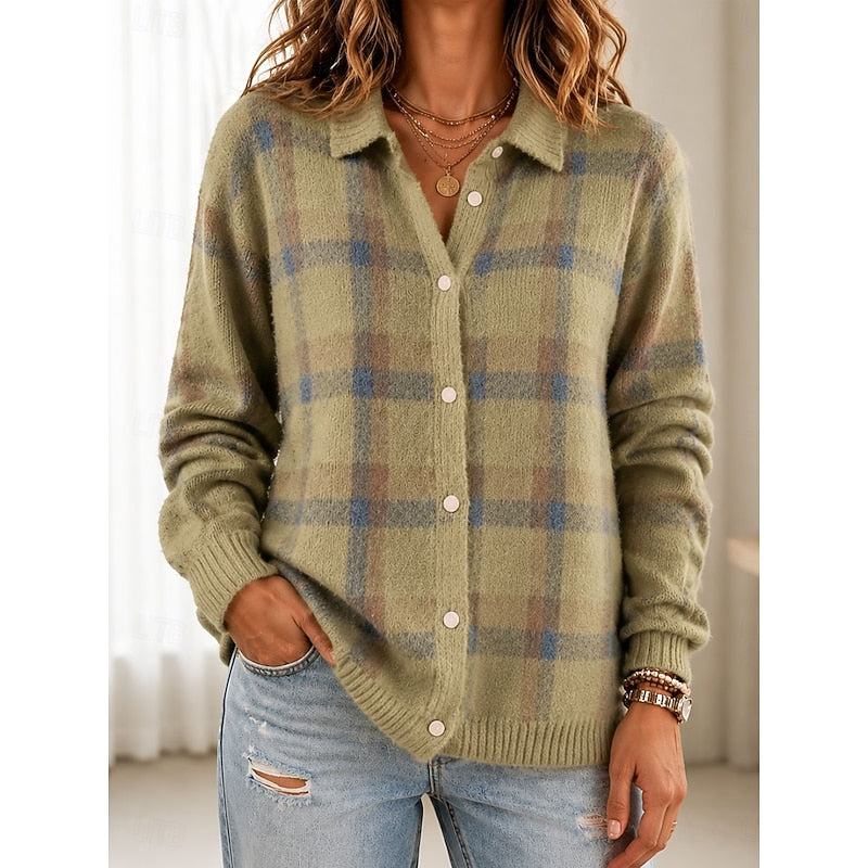 Helvano | Karierte Strickjacke mit Knöpfen für Damen