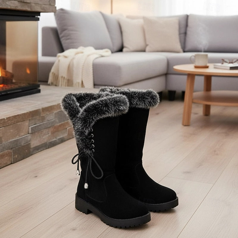 Helvano | Kniehohe Winterstiefel mit Plüschrand für Damen