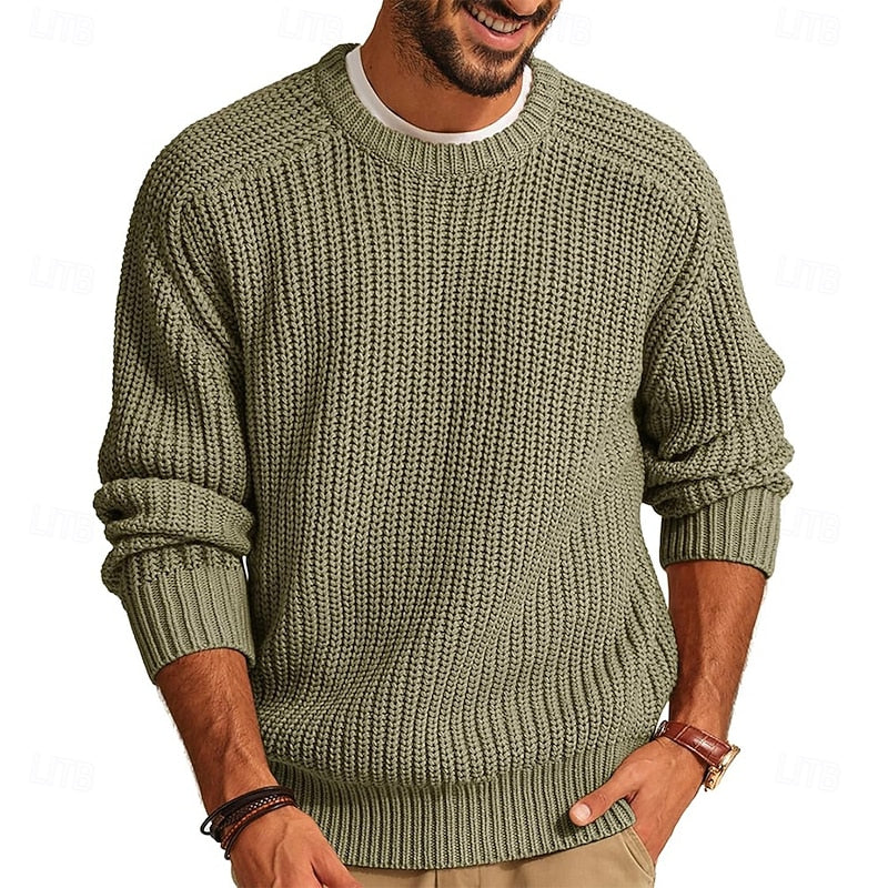Helvano | Gerippter Strickpullover mit Rundhals für Herren