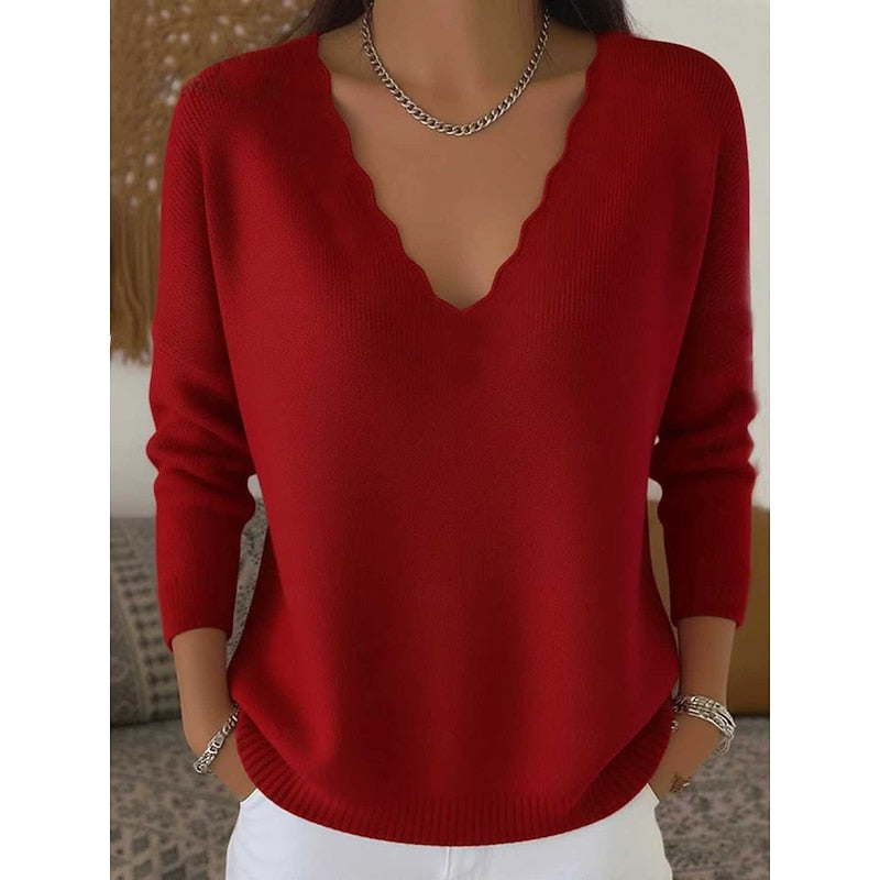 Helvano | Damen Pullover mit V-Ausschnitt und Bogenkante