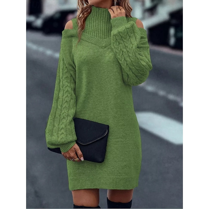 Helvano | Cold-Shoulder Rollkragen-Strickkleid für Damen