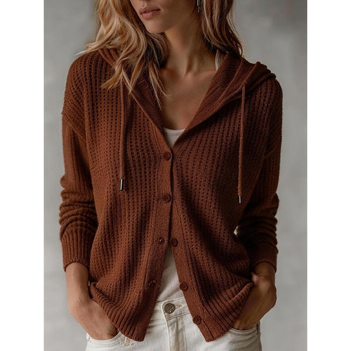 Helvano | Damen Strickjacke mit Kapuze und Knopfleiste
