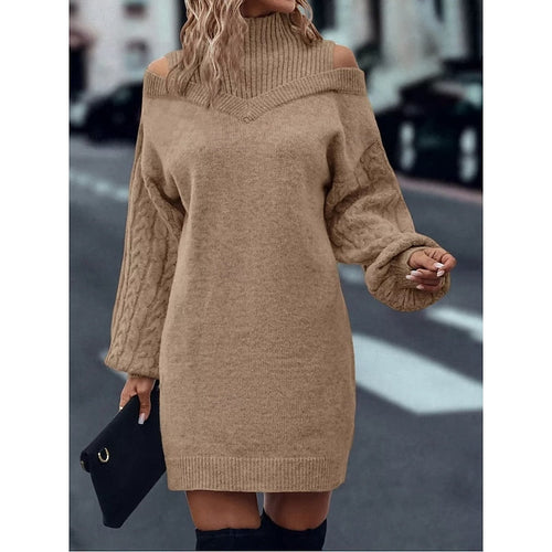 Helvano | Cold-Shoulder Rollkragen-Strickkleid für Damen