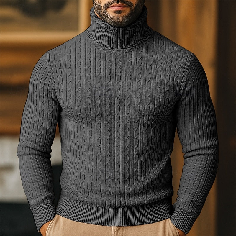 Helvano | Rollkragenpullover mit Zopfmuster für Herren