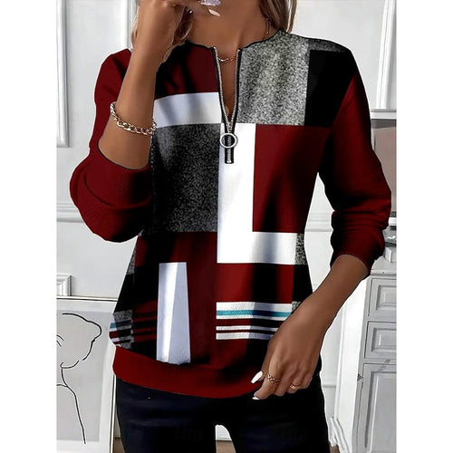 Helvano | Damen Color-Block Sweatshirt mit Zip-Kragen