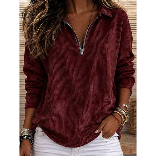 Helvano | Damen Rippstrick-Pullover mit kurzem Reissverschluss