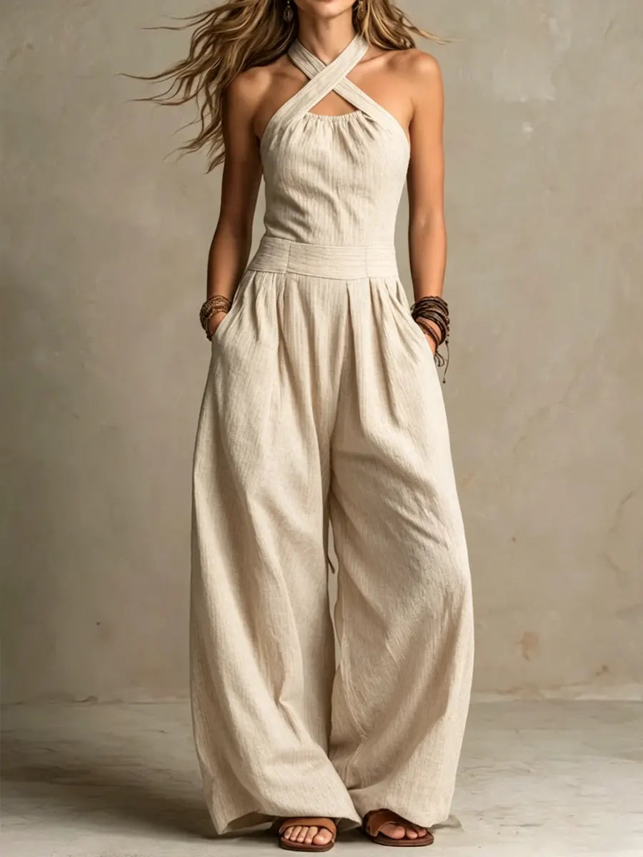 Helvano | Jumpsuit für Damen mit weitem Bein und Rückenausschnitt