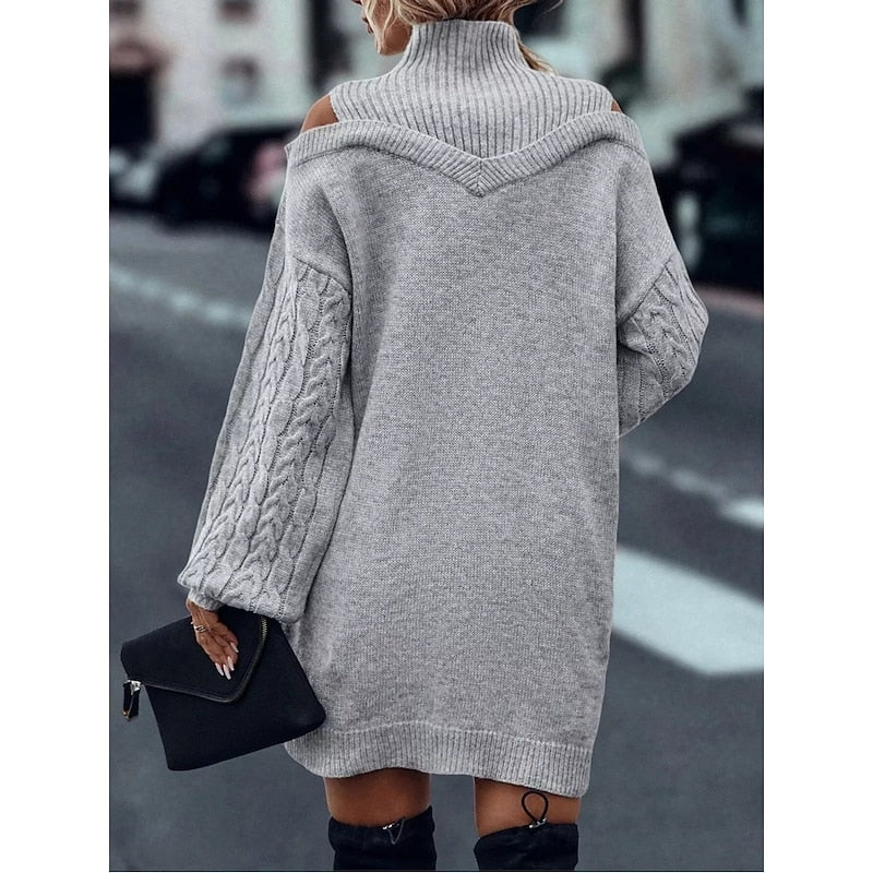 Helvano | Cold-Shoulder Rollkragen-Strickkleid für Damen