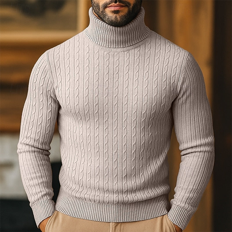 Helvano | Rollkragenpullover mit Zopfmuster für Herren