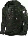 Helvano | Herren Hoodie mit Schnürung und Totenkopf-Print