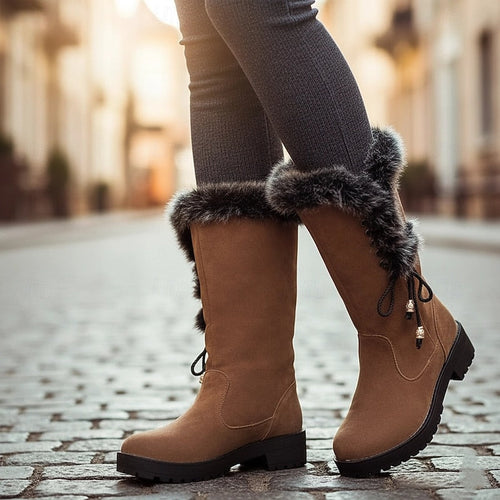 Helvano | Kniehohe Winterstiefel mit Plüschrand für Damen