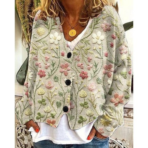 Helvano | Offene Strickjacke mit Blumenmuster für Damen